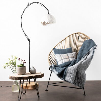 Plaid de lin lave, double face gris.