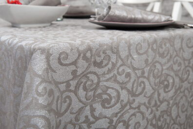 Nappe beige de lin coton Jacquard.