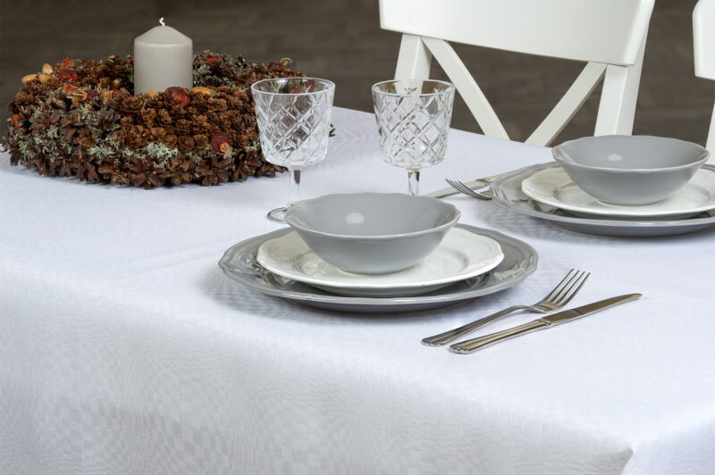 Nappe de lin coton blanc optique en design à carreaux 3D.