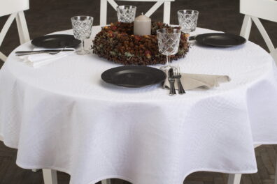 Nappe ronde / ovale de lin coton blanc optique en design à carreaux 3D.