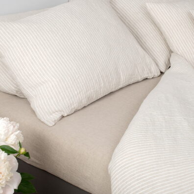 Drap de lin lave beige, disponible finition simple ou avec élastique.