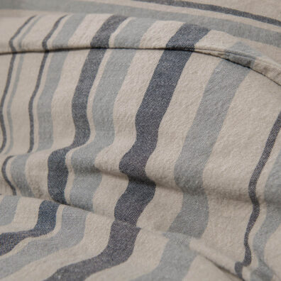Lin coton beige en rayures grises et noires.