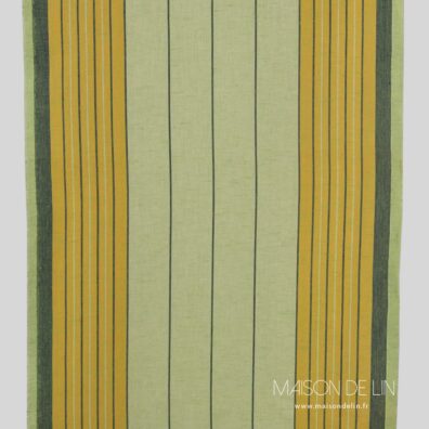 Tissu étroit vert clair de lin-coton en rayures
