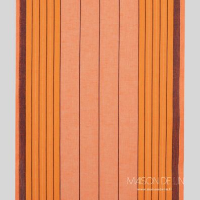 Tissu étroit orange de lin-coton en rayures