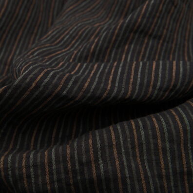Tissu lin lavé en rayures gris foncé et orange