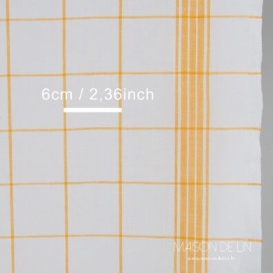 Tissu lin coton a carreaux jaunes, largeur 50cm.