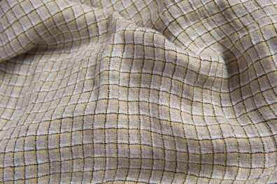 Tissu beige de lin lavé à carreaux jaunes et noirs