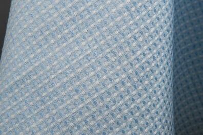Tissu bleu de lin-coton en armure gaufrée