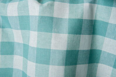 Tissu aqua porcelaine de lin-coton à carreaux