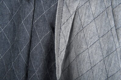 Tissu bleu de lin lavé double face à rhombes