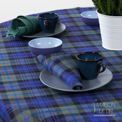 Nappe metis de lin coton à carreaux en couleurs bleus et verts.