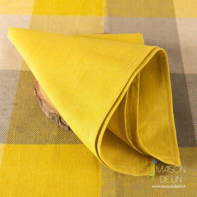 Serviette jaune de metis, lin coton.