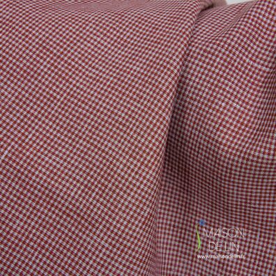 Tissu 100% lin à carreaux vichy gris et rouge.