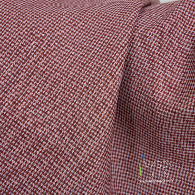 Tissu 100% lin à carreaux vichy gris et rouge.