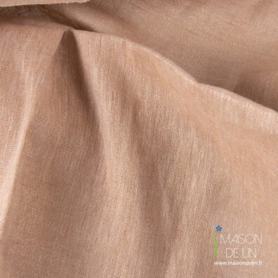 Tissu brun clair de lin avec des fils lurex couleur cuivre.