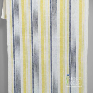 Tissu lin étroit en rayures jaunes et bleues.