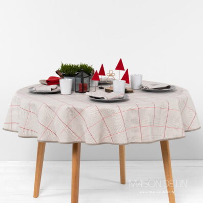 Nappe rouge ronde lin coton.
