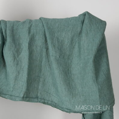 Tissu lin lavé au mètre, aqua, largeur 295cm.