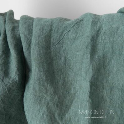Tissu lin lavé au mètre aqua, largeur 295cm.