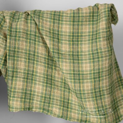 Tissu lin lavé à carreaux vert 295cm.
