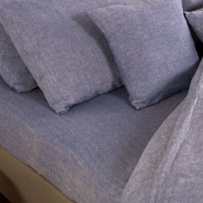 Drap de lin coton bleu gris, lavé.