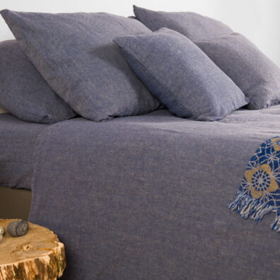 Housse de couette en lin coton bleu gris.