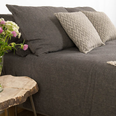 Linge de lit noir et gris housse de couette.