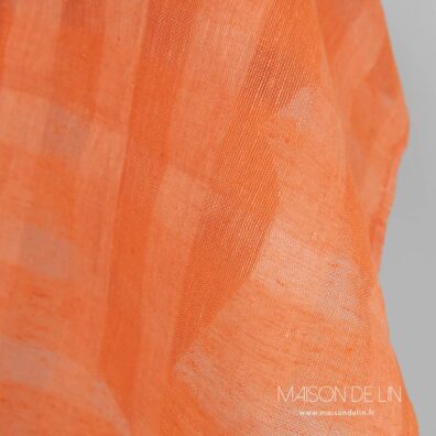 Tissu orange en lin à carreaux 3.5cm.