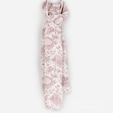 Écharpe lin 100% lavé en fleurs couleur rose.