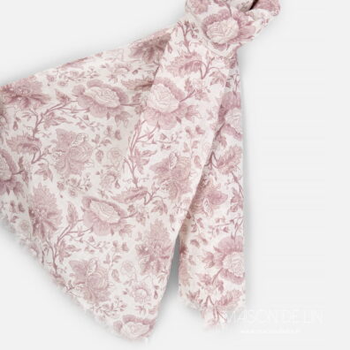 Écharpe lin 100% lavé en fleurs couleur rose.