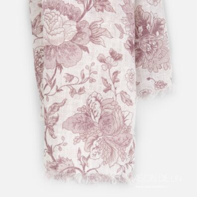 Écharpe lin 100% lavé en fleurs couleur rose.