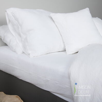 Drap plat blanc optique en lin coton.