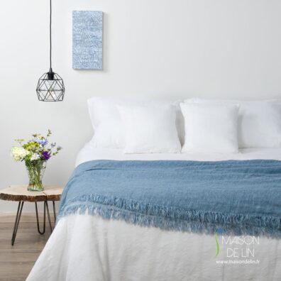Linge de lit lin coton blanc optique denteles.