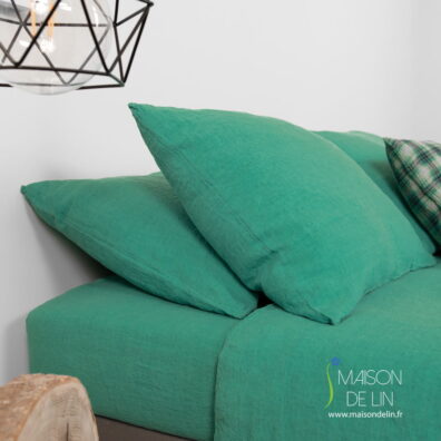 Linge de lit vert Taie d'oreiller lin lave.