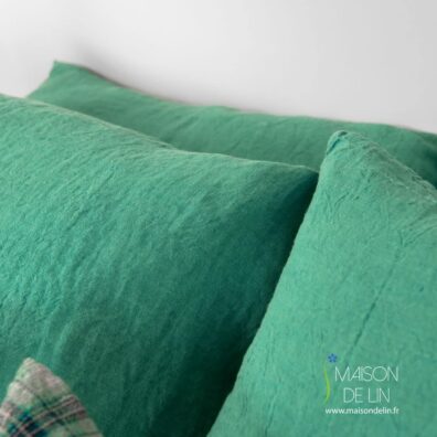 Linge de lit vert Taie d'oreiller lin lave.