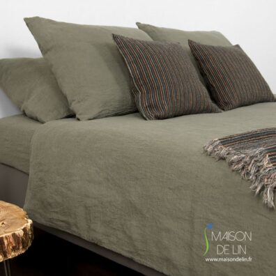 Linge de lit kaki foncé housse de couette.