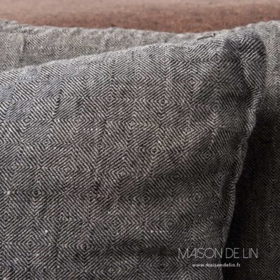 Housse de coussin lin lavé gris anthracite a rombs.