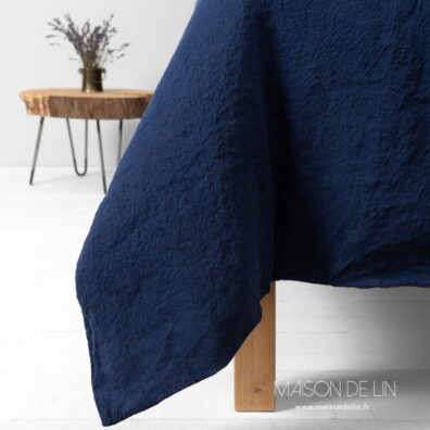 Linge de lit bleu nuit housse de couette de lin lave.