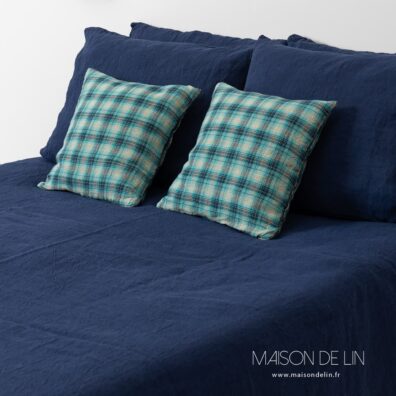 Linge de lit bleu nuit housse de couette de lin lave.