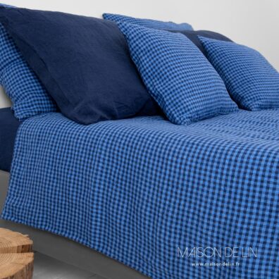 Linge de lit vichy bleu housse de couette.