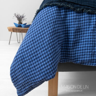 Linge de lit vichy bleu navy housse de couette.