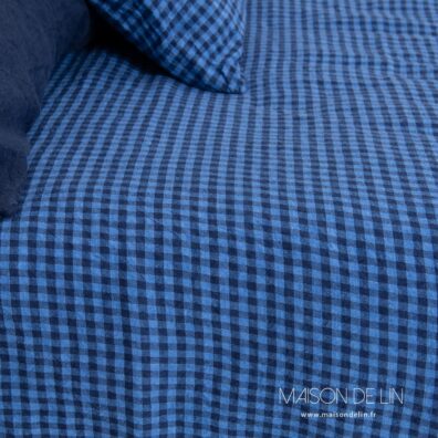 Linge de lit vichy bleu housse de couette.