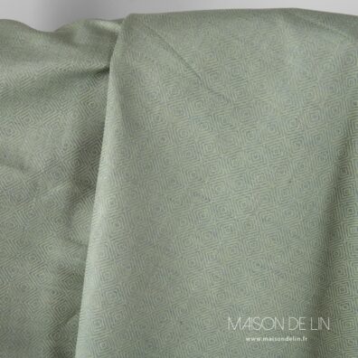 Tissu lin coton design diamants vert bleu.