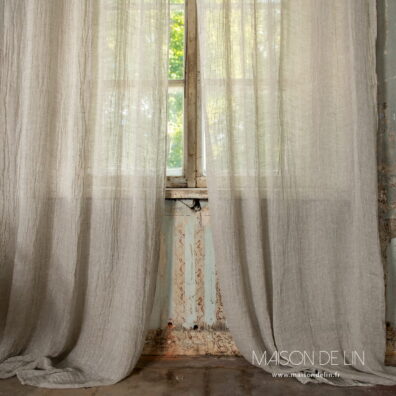 Rideau lin beige lavé, tissu gaze.