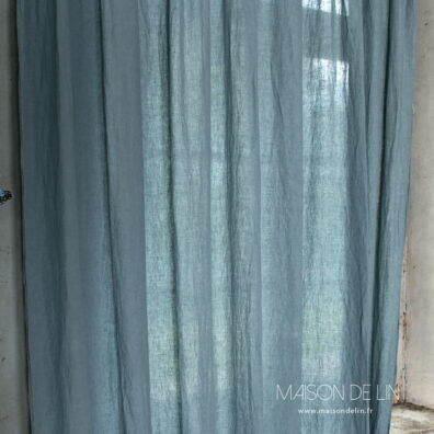 Rideaux lin gris bleu en grande largeur , tissu poids moyen.