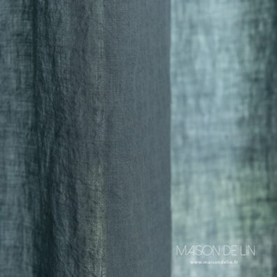 Rideaux lin gris bleu en grande largeur , tissu poids moyen.