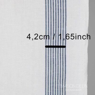 Tissu lin cotton etroit 50cm. en rayures bleues.
