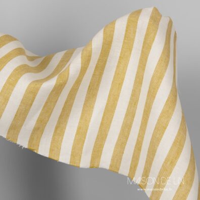 Toile lourde de 100% lin en rayures jaunes et blancs.