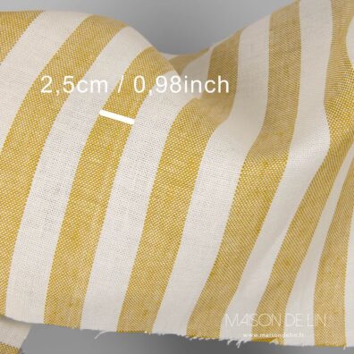 Toile lourde de 100% lin en rayures jaunes et blancs.