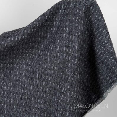 Lin gris noir - tissu lavé en un design de petite chevrons, poids lourd.